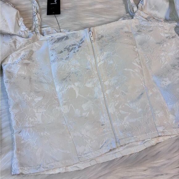 NWT Lulus Romantic Expression Ivory Jacquard Off-the-Shoulder Bustier Top - Picture 5 of 10
